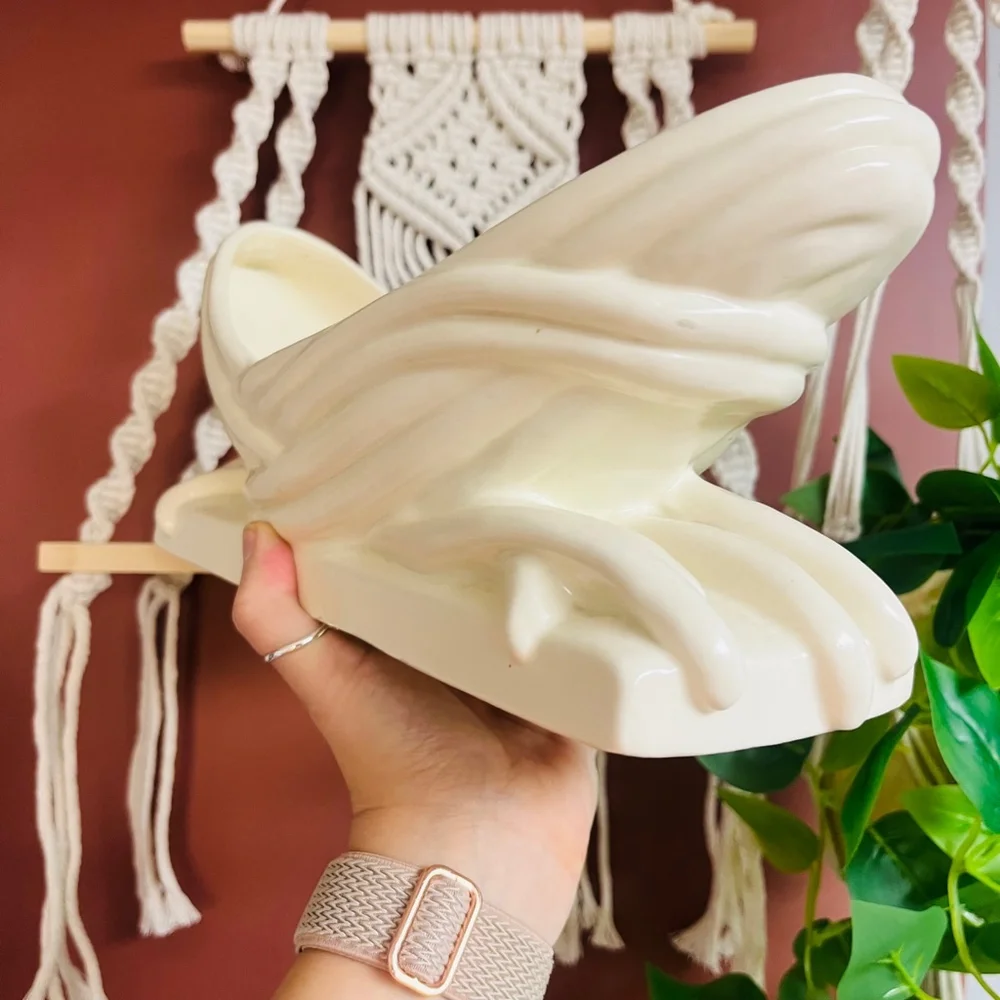 Vintage‎ Cream Ceramic Wave Design Vase Console Bowl One Size